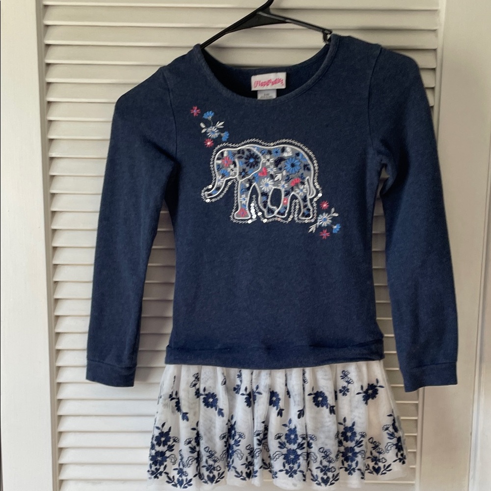 Flapdoodles Navy Dress with Elephant Embroidery